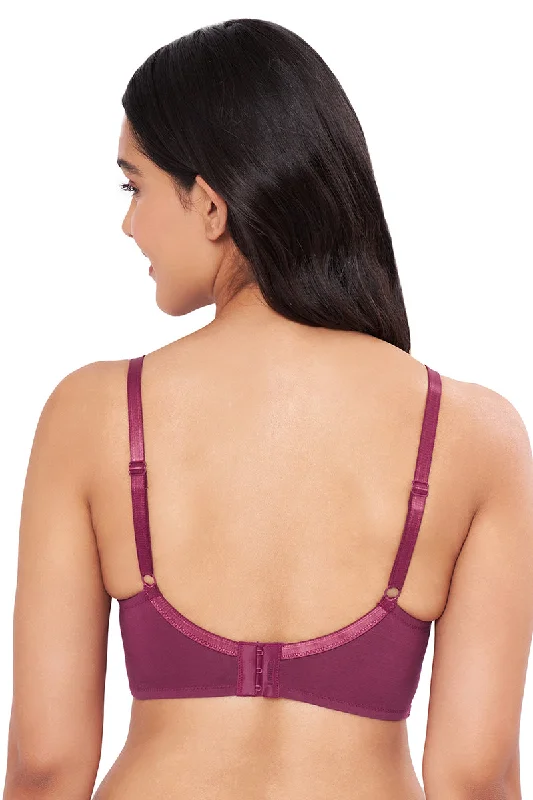 All-Day Elegance Solid Non Padded Non-Wired Super Support Bra - Red Plum