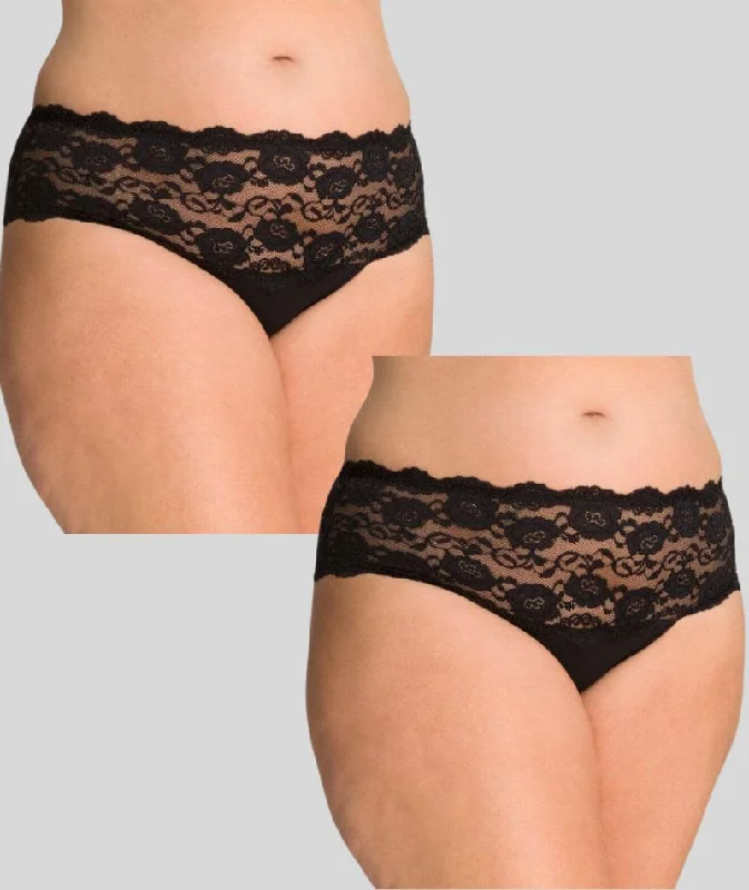 Ava & Audrey Greta Lace and Cotton Brief (2 Pack) - Black