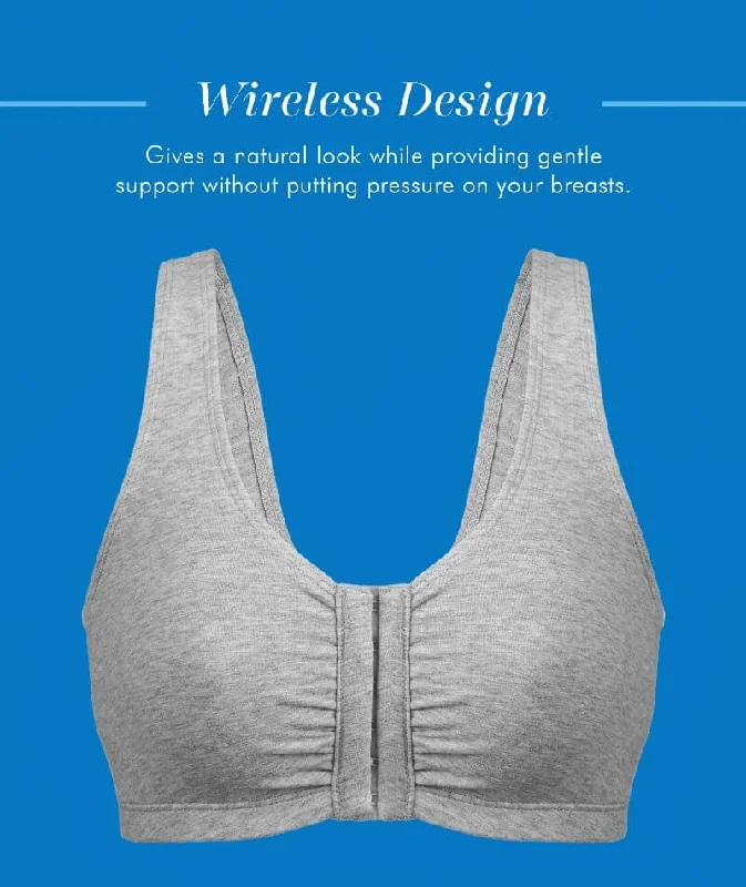 Bestform Unlined Wire-Free Cotton Stretch Sports Bra With Front Closure - Heather Grey