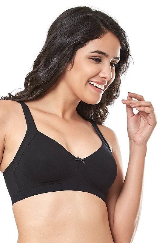 Cotton Non-Padded Non-Wired True Support Bra - Black