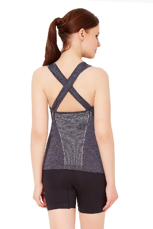 Half Sleeve Criss-cross Back Sports Cami - Black