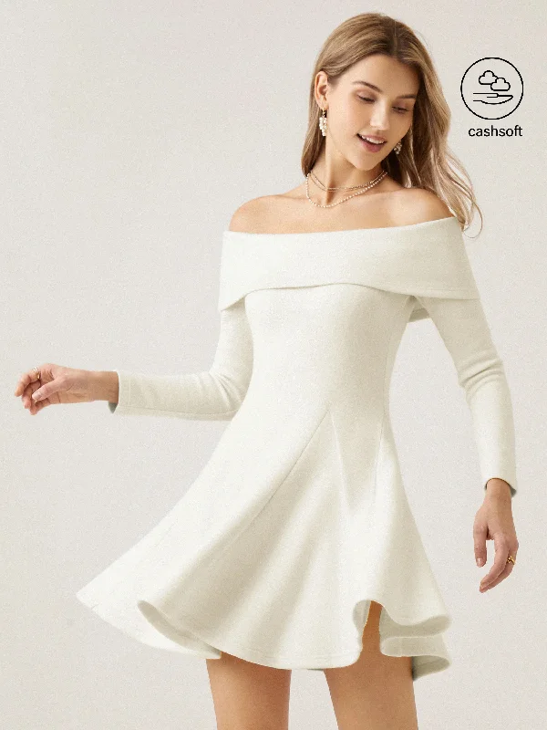 Long-Sleeve Off-The-Shoulder Brami Flounce Dress