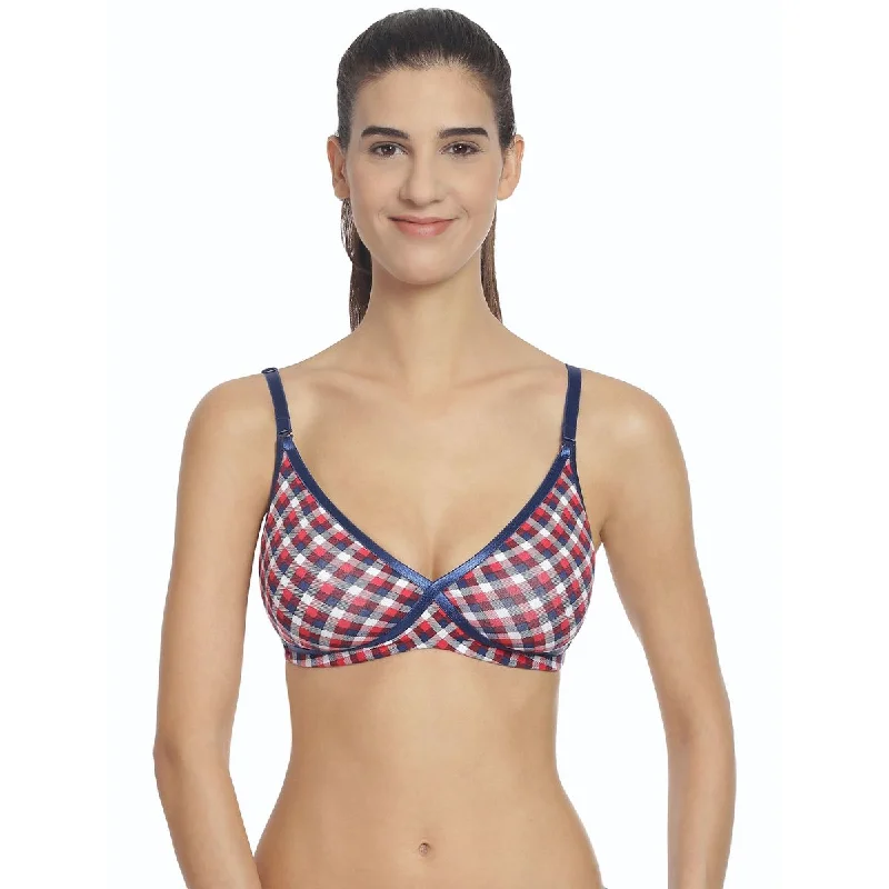 Checked Print Cross Over Non Padded Non wired bra CB-403