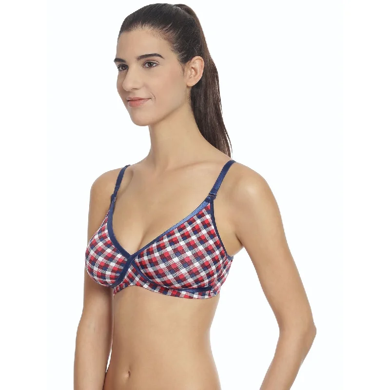 Checked Print Cross Over Non Padded Non wired bra CB-403