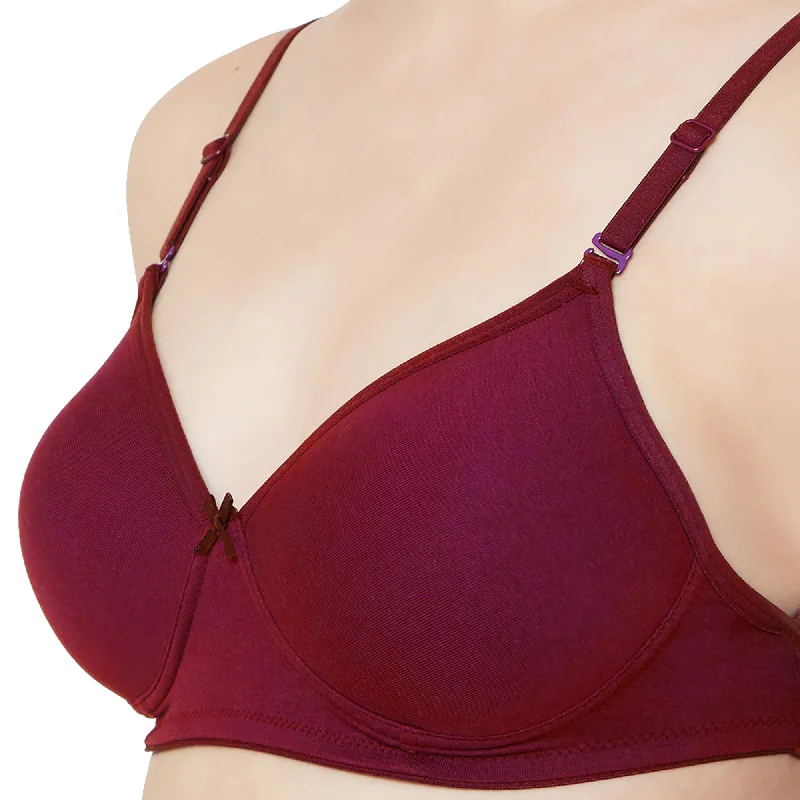 1112-Cotton Basic Backless Padded T-Shirt Bra Maroon