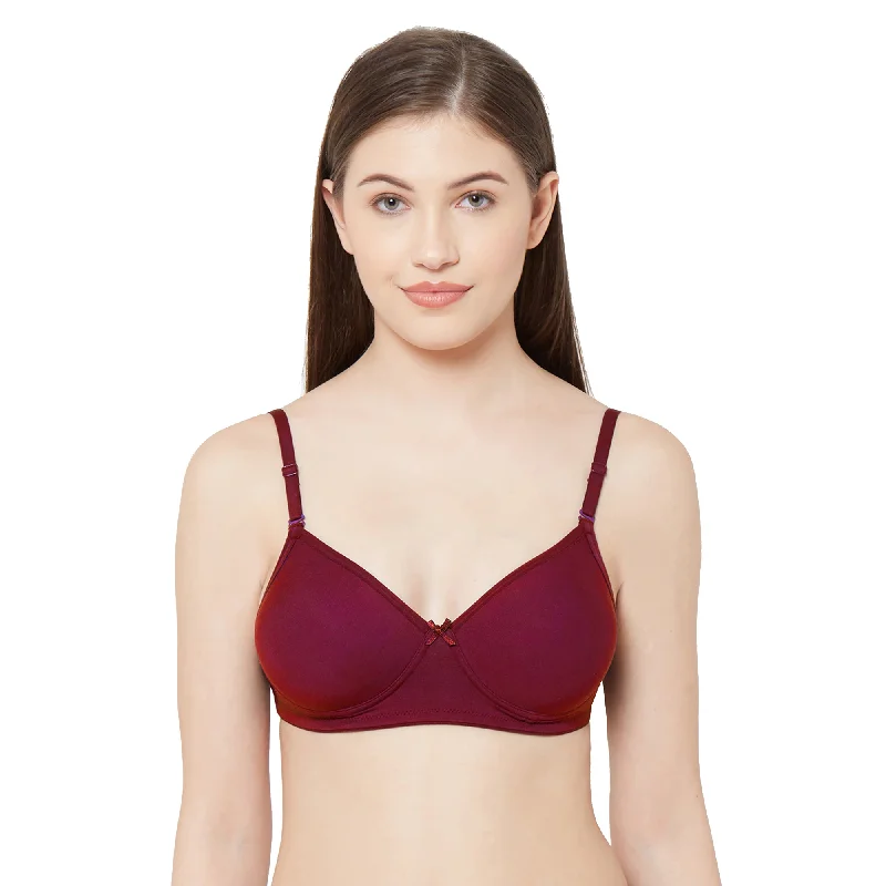 1112-Cotton Basic Backless Padded T-Shirt Bra Maroon