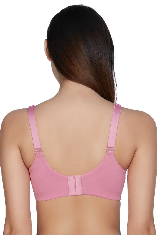 Non-Padded Non-Wired Full Cover Cotton Lace Support Bra - Wild Rose