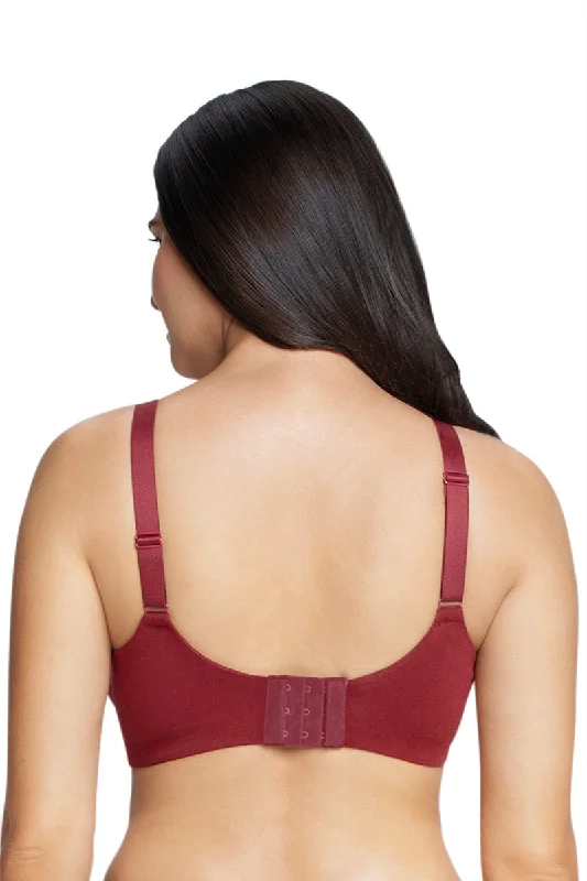 Cotton Lace Support Non Padded Non-Wired Bra - Port Wine