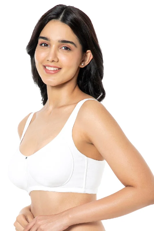 Cotton Super Support Solid Non Padded Non-Wired Bra - White