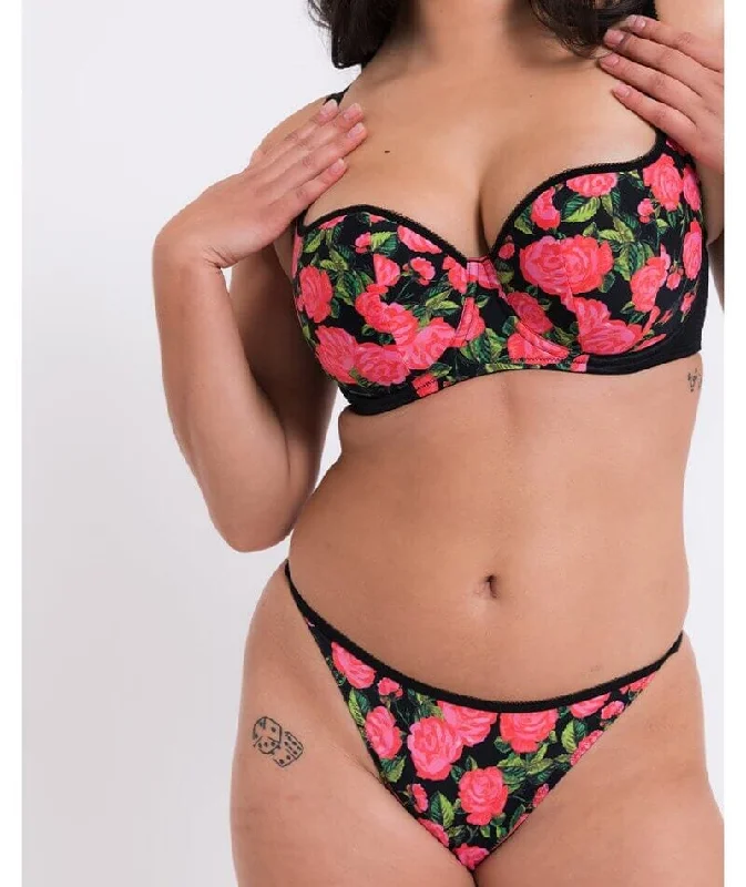 Curvy Kate Boost in Bloom Thong - Print Mix Black