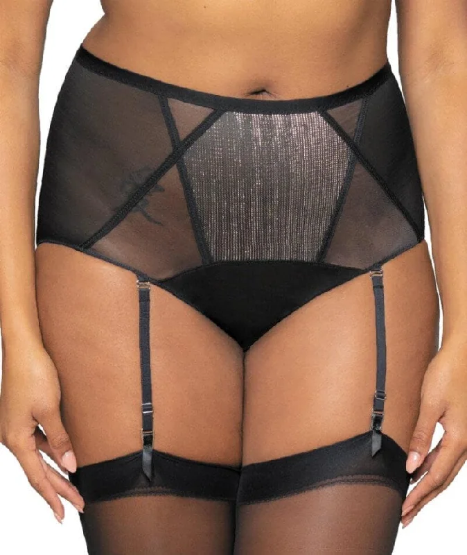 Curvy Kate Sparks Fly High Waist Suspender Brief - Black/Silver