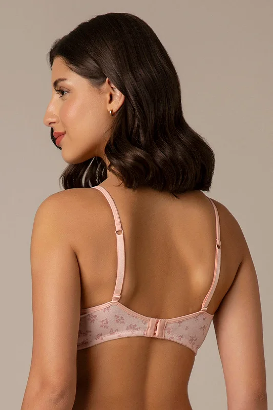 Daily Support Non Padded Non-Wired Cotton Bra - Pink Floral Print