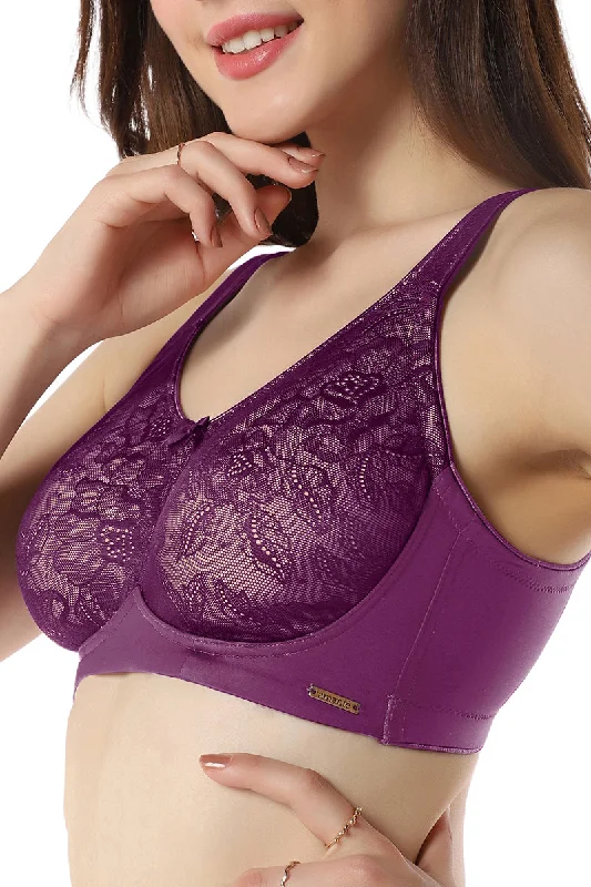 Elegant Lace Non-Padded Non-Wired Support Bra - Pickled Beet & Stucco