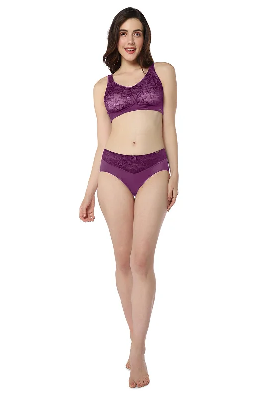 Elegant Lace Non-Padded Non-Wired Support Bra - Pickled Beet & Stucco