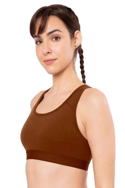 Energize Medium Impact Round Neck Sports Bra - Potting Soil