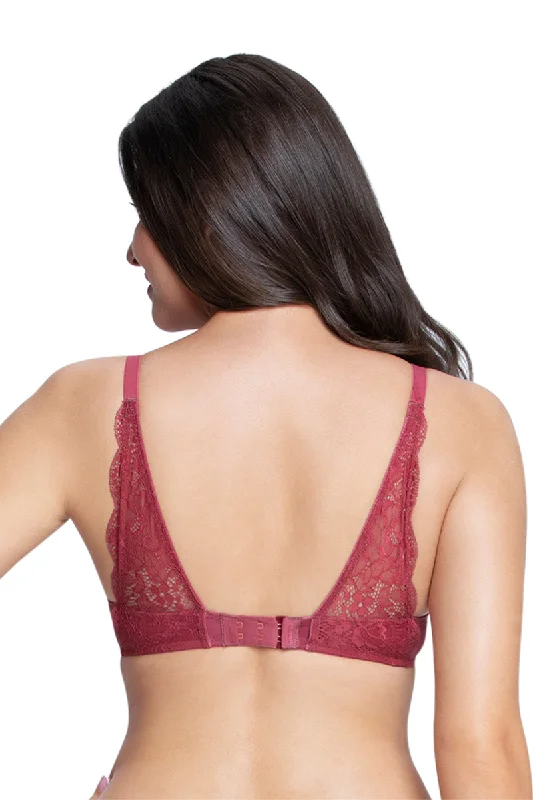 Fantasy Back Solid Padded Wired Lace Bra - Autumn Rose