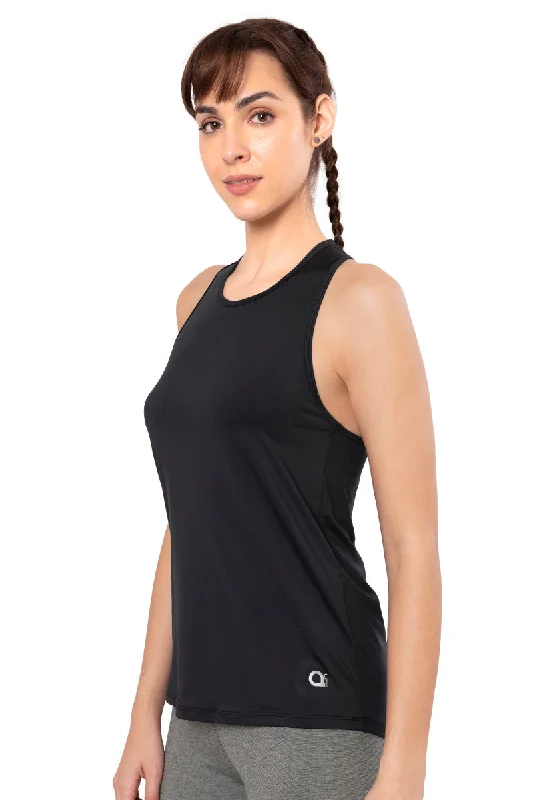 Flaunt Racerback Round Neck Tank Top - Jet Black