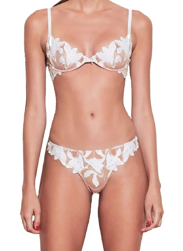 Lily Embroidered Plunge Demi Bra in Ivory