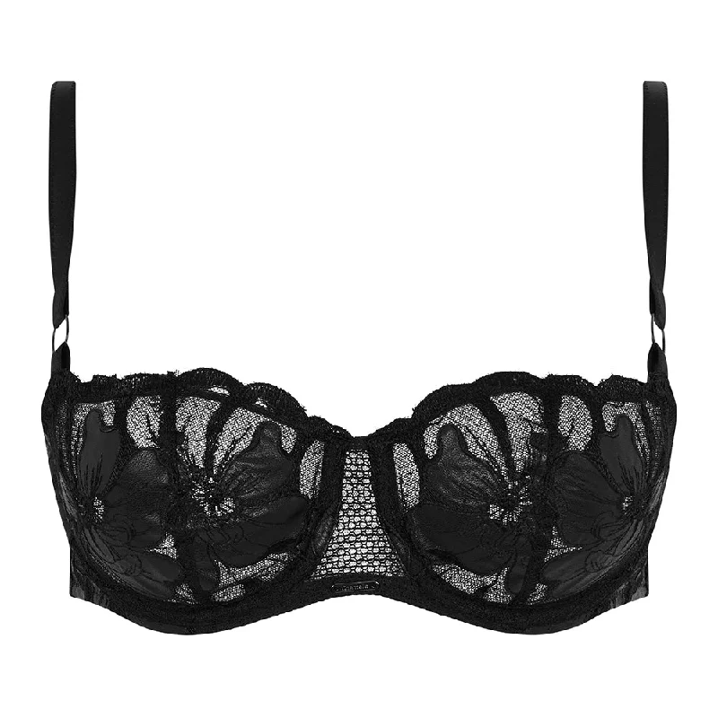 Fleurs Signature Leather Black Half Cup Bra