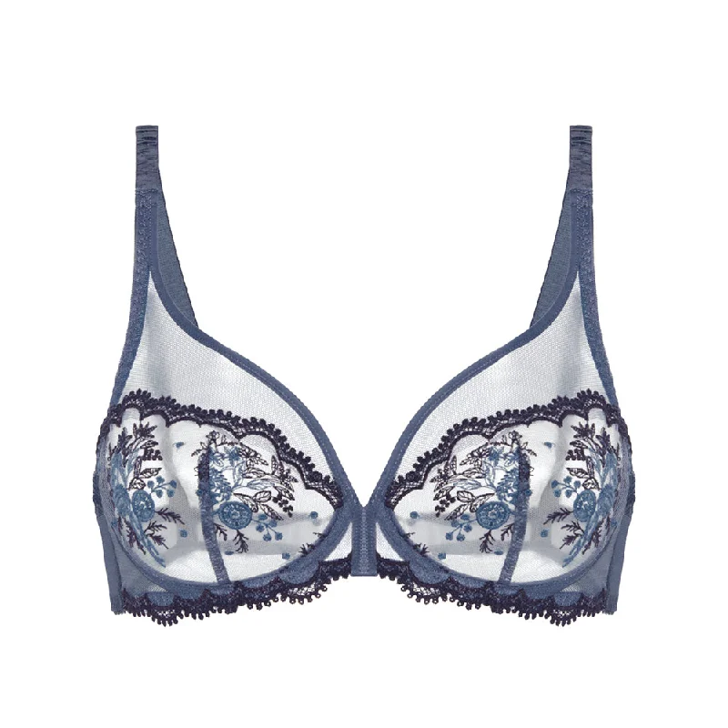 Intrigue Cinder Blue Plunging Underwired Bra