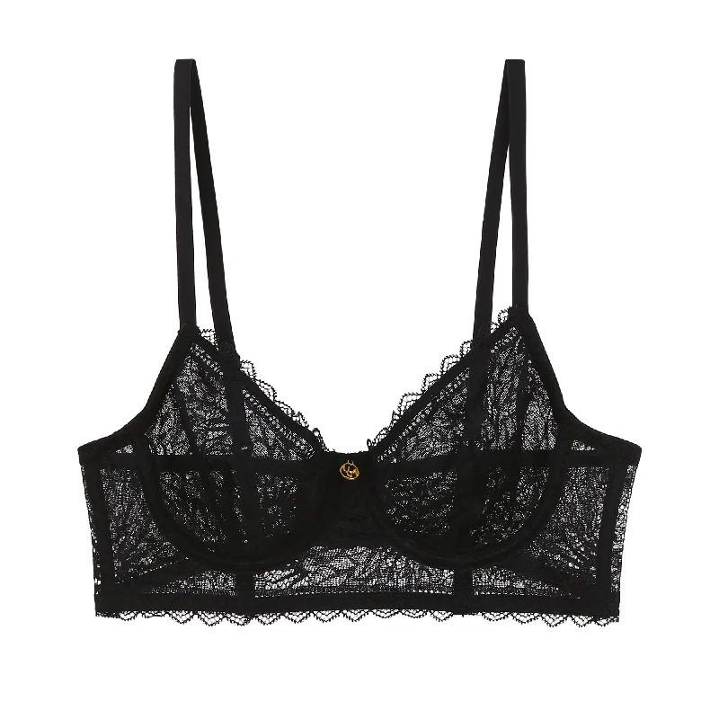 KAYLA Glamorous Unlined Lace Black Long Bra