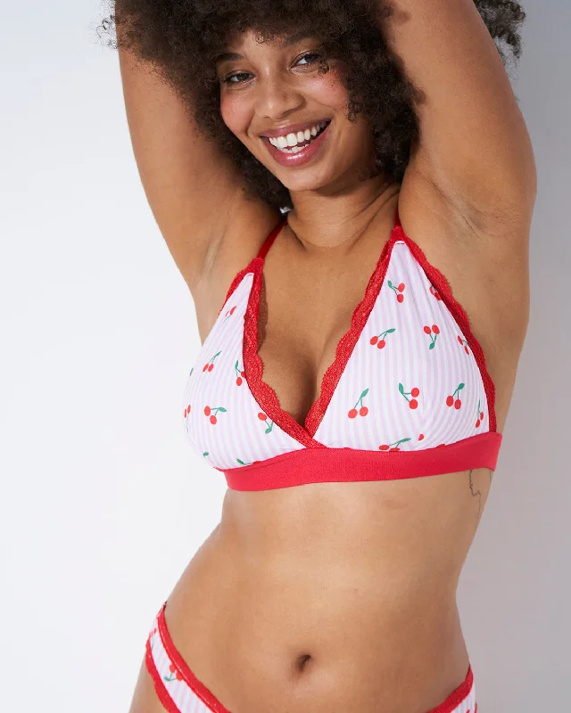 Lace Bralette - Cherry Stripe