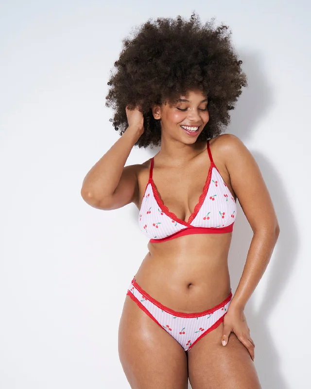 Lace Bralette - Cherry Stripe