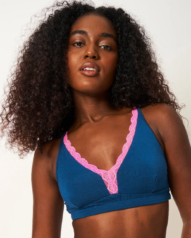 Lace Plunge Bra - Midnight Neon Pink