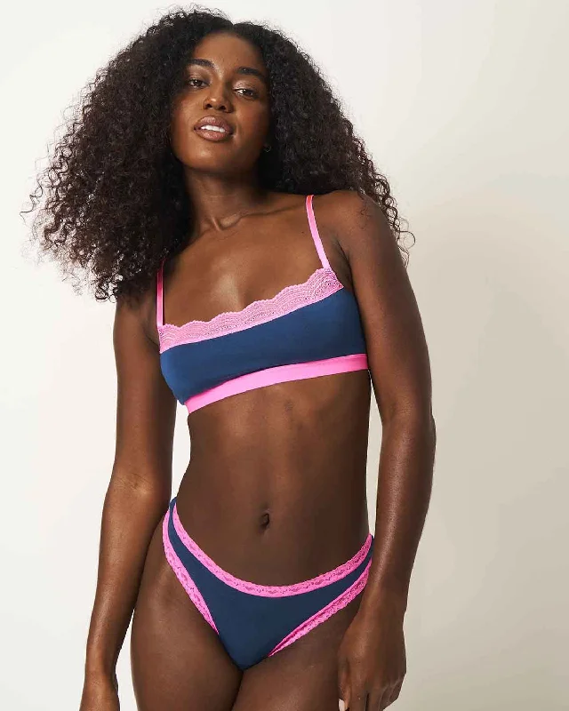 Lace Square Bra - Midnight Neon Pink