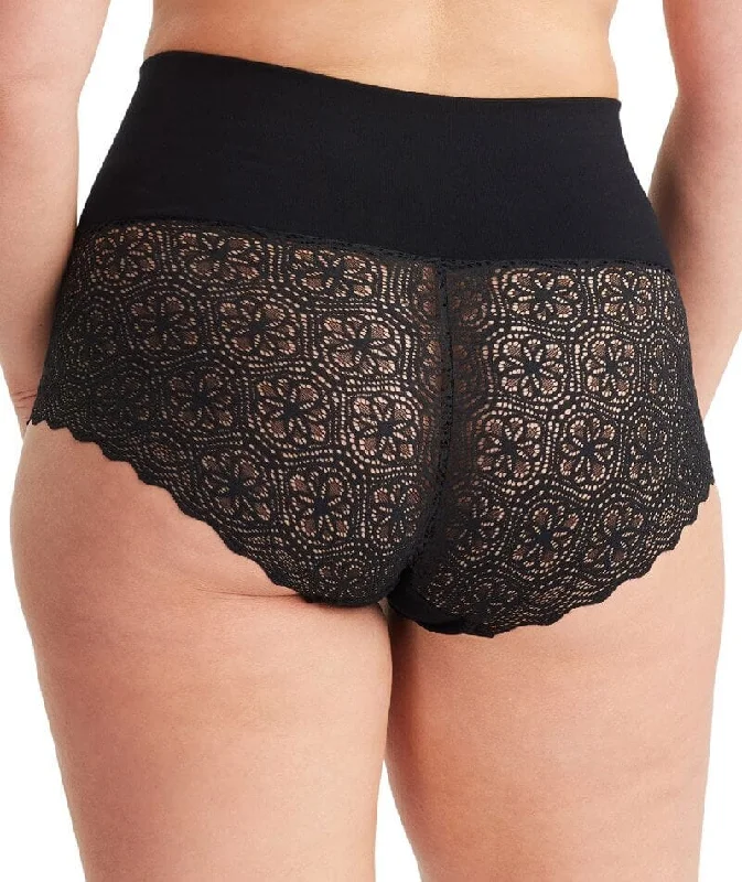 Nancy Ganz Bamboo & Lace Waisted Brief - Black