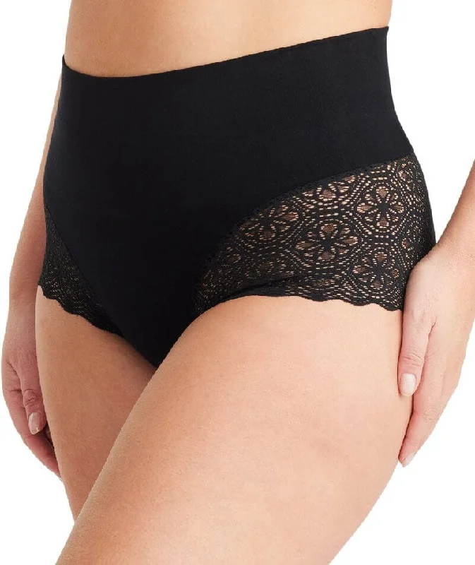 Nancy Ganz Bamboo & Lace Waisted Brief - Black