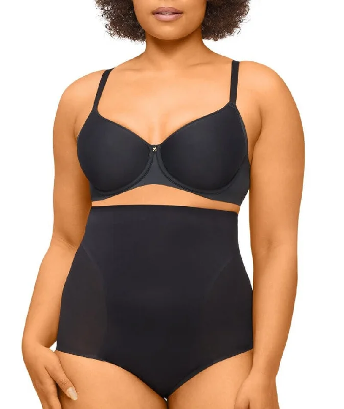 Nancy Ganz Solid & Sheer High Waisted Brief - Black