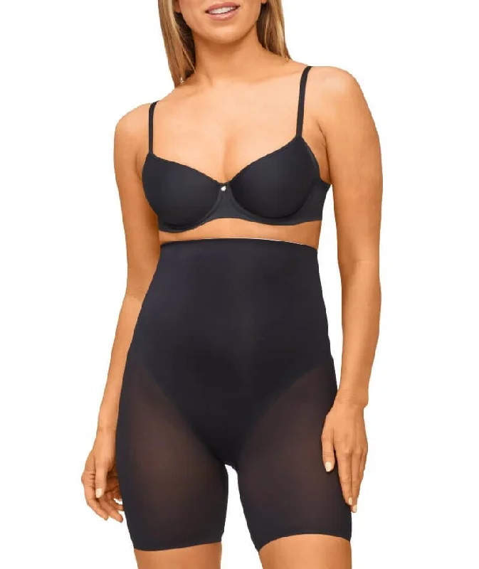 Nancy Ganz Solid & Sheer High Waisted Thigh Shaper - Black