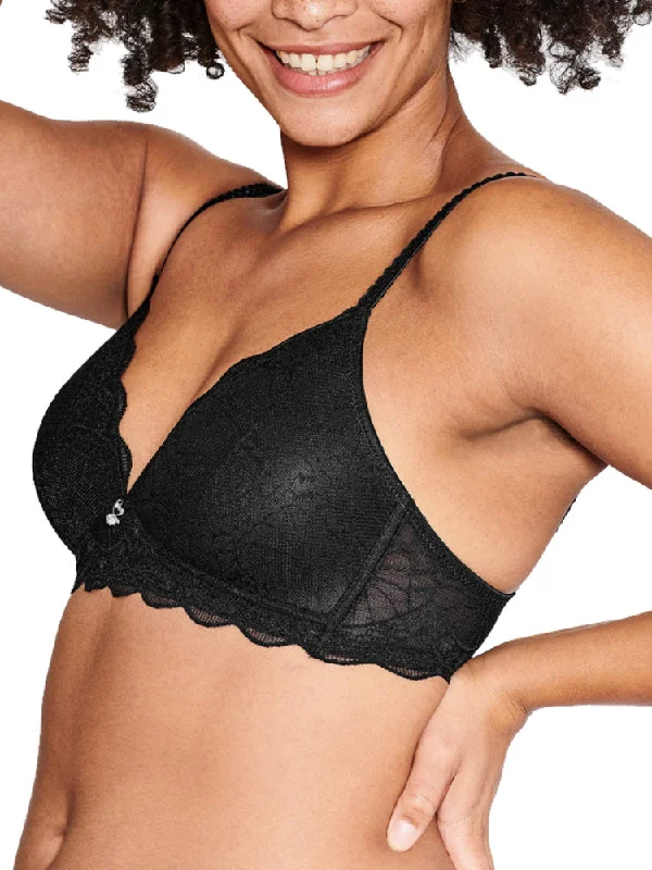 Lace Padded Soft Cup Bra - Black