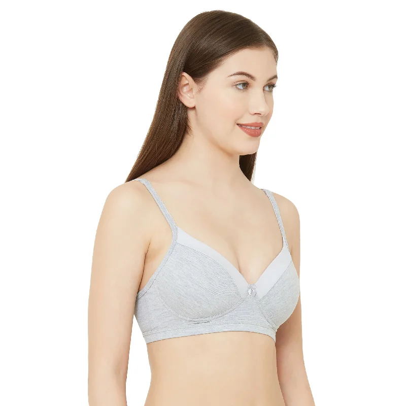 Candy-Padded Solid Cotton Blend Bra Grey