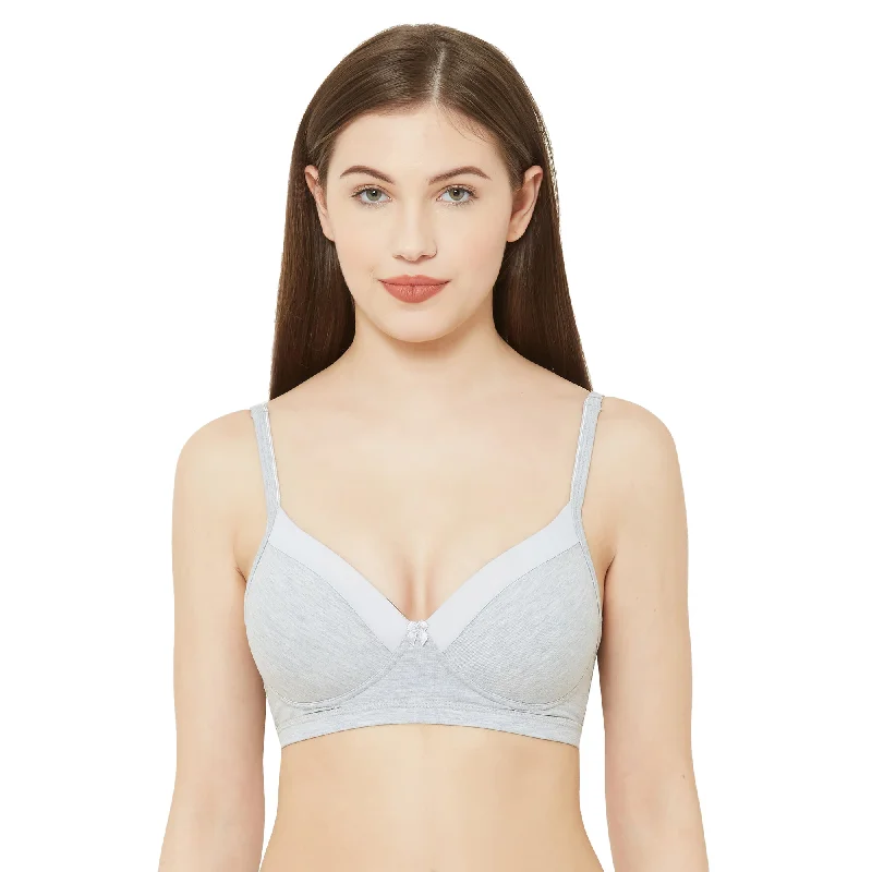 Candy-Padded Solid Cotton Blend Bra Grey