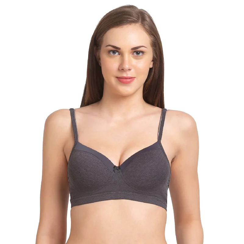 Candy-Padded Solid Cotton Blend Bra Candy Melange Black