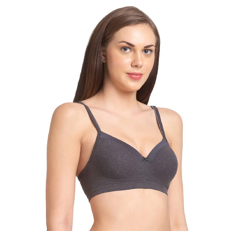 Candy-Padded Solid Cotton Blend Bra Candy Melange Black