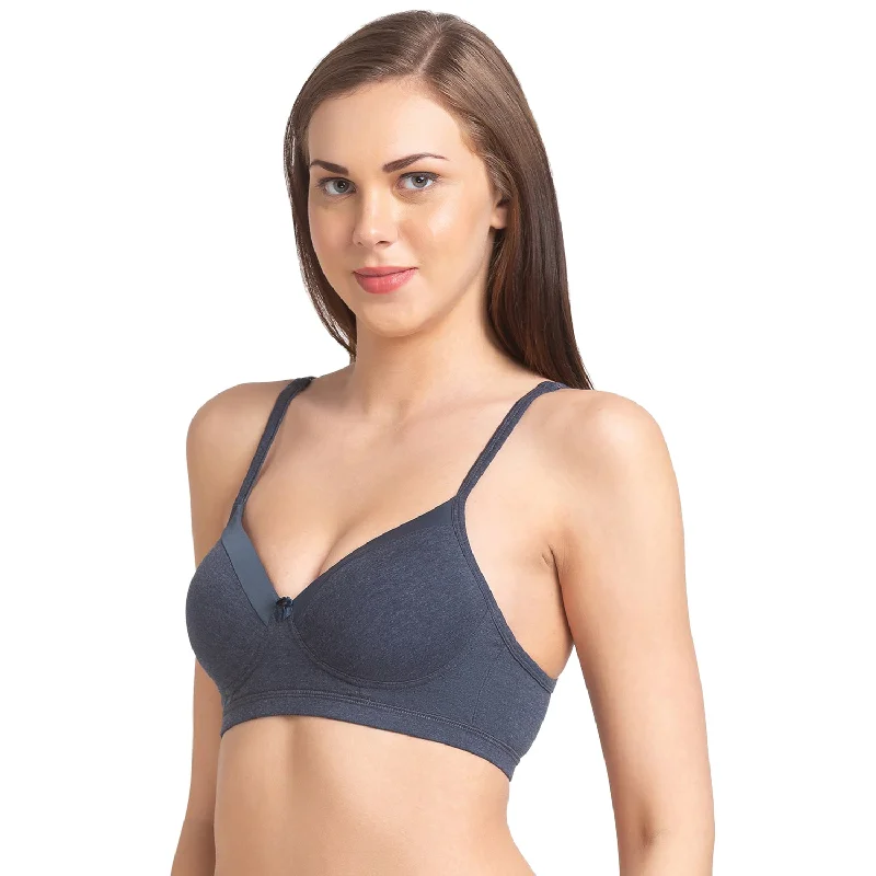 Candy-Padded Solid Cotton Blend Bra Melange Navy Blue