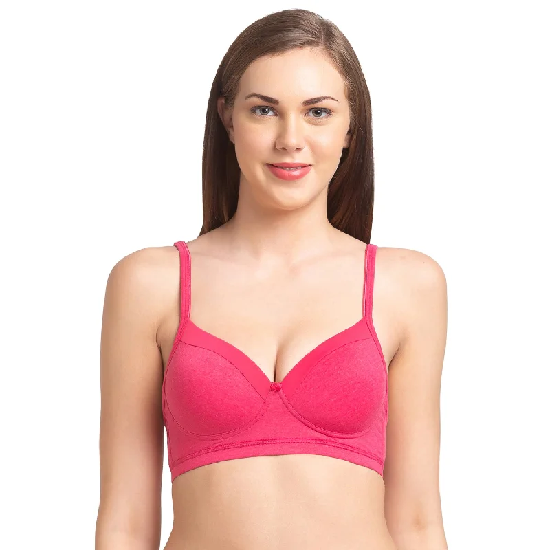 Candy-Padded Solid Cotton Blend Bra Melange Pink