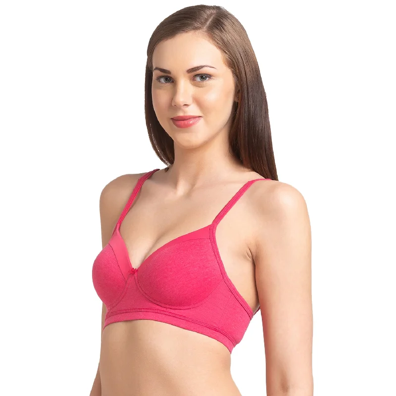 Candy-Padded Solid Cotton Blend Bra Melange Pink