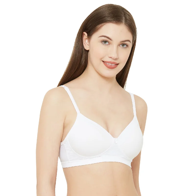 Candy-Padded Solid Cotton Blend Bra White