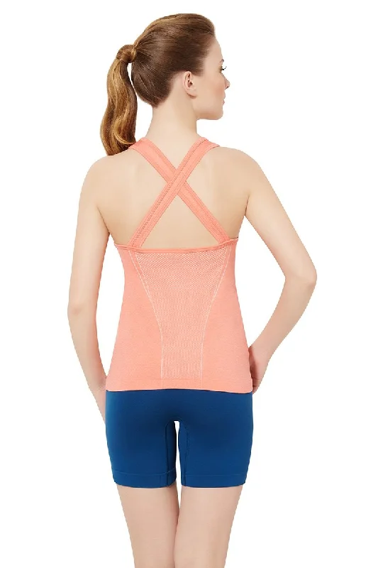 Half Sleeve Criss-cross Back Sports Cami - Porcelain Rose