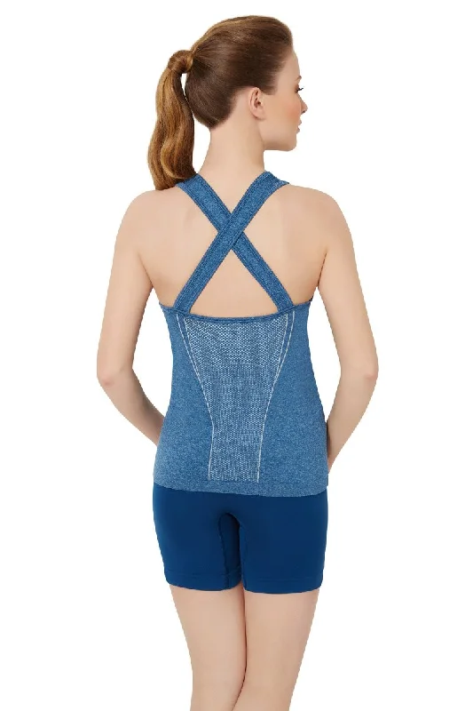 Half Sleeve Criss-cross Back Sports Cami - Poseidon