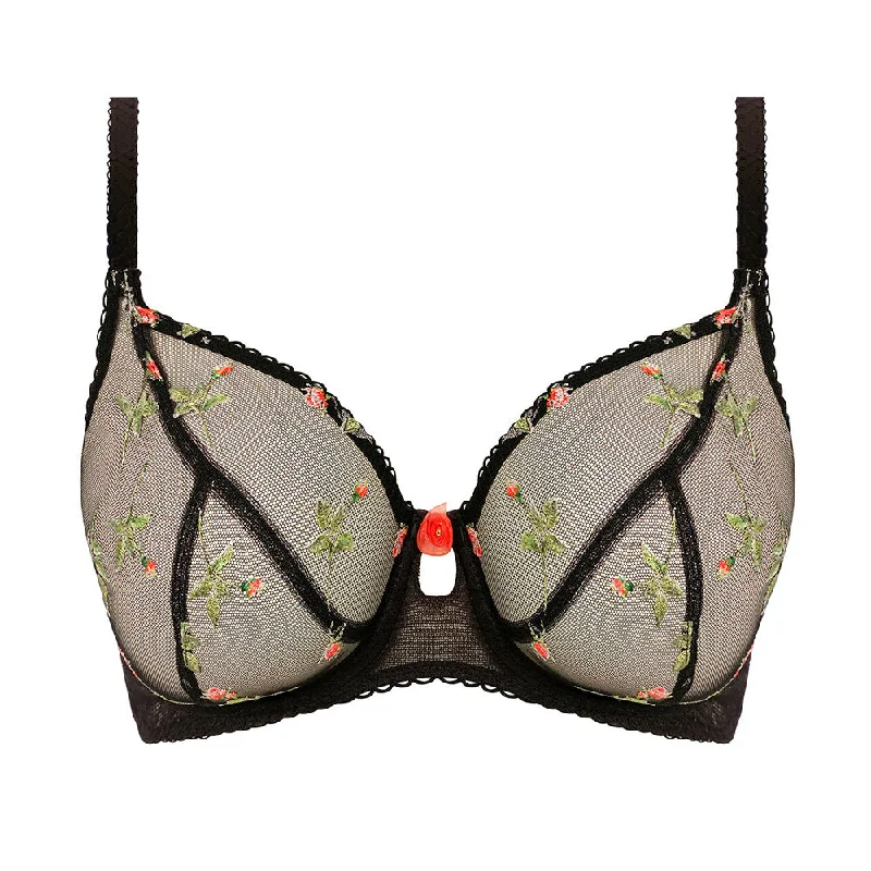 Rose Blossom Black Underwired Plunge Bra