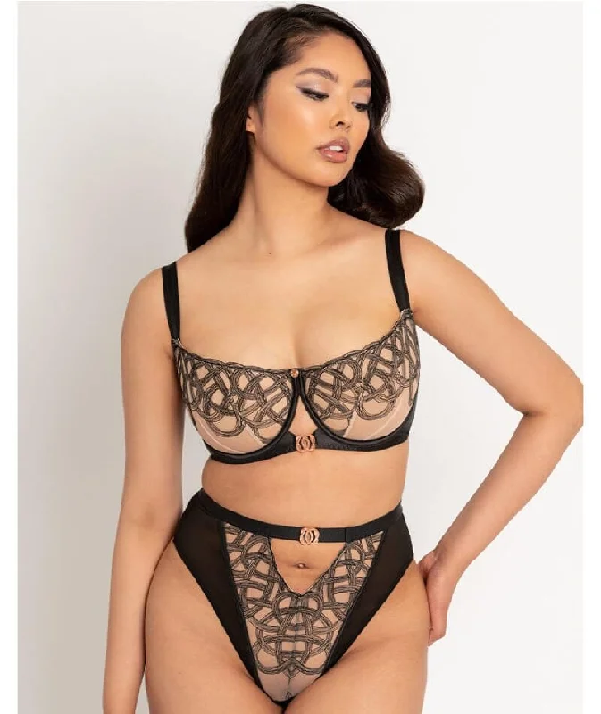 Scantilly Lovers Knot Thong - Black/Latte Beige