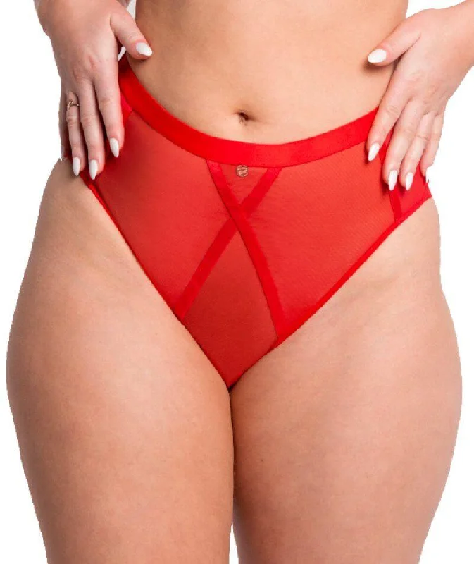 Scantilly Sheer Chic High Waist Brief - Flame Red