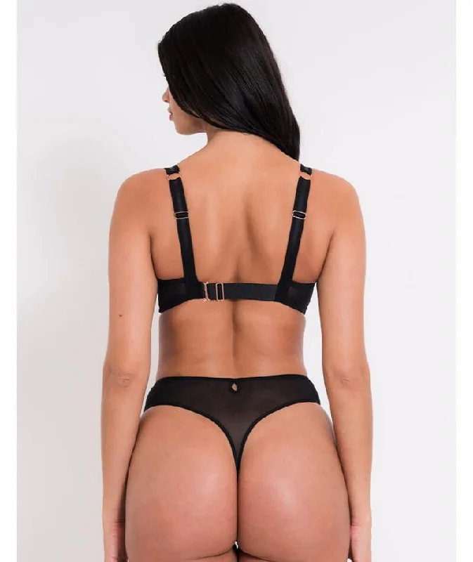 Scantilly Sheer Flora Deep Thong - Black