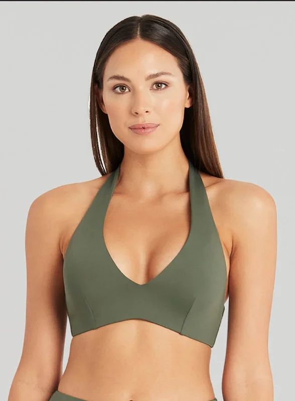 Sea Level: Eco Essentials Halter Swim Bra Khaki