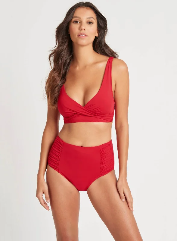 Sea Level: Eco Essentials High Waisted Side Gathered Bikini Brief Red